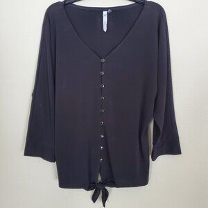 NY Collection Black Button Top Large